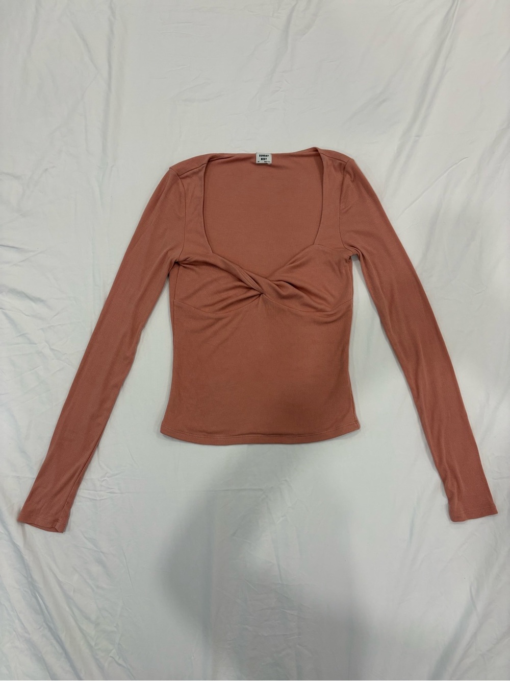 Sunday Best Aritzia Ribbed Twist Front Long Sleeve Top Dusty Rose XS